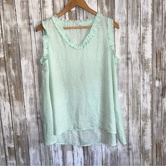 JODIFL Tops - Jodifl Mint Polka Dot Ruffle Edge High Low Blouse Women’s
